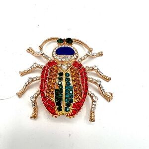 Sparkling Multicolor Beetle Brooch Pin Statement Jewellery